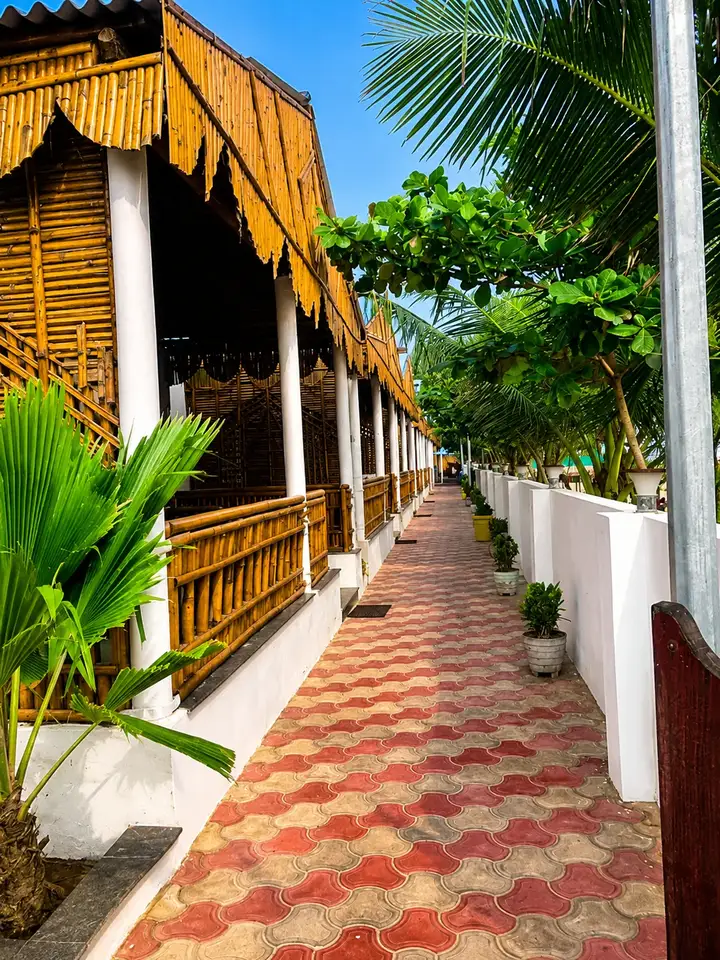 Pathway beside resort cottages